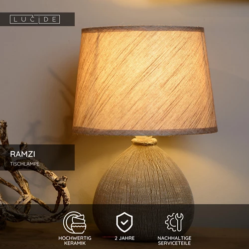 Lucide RAMZI - Tischlampe - Ø 18 cm - 1xE14 - Braun - USP